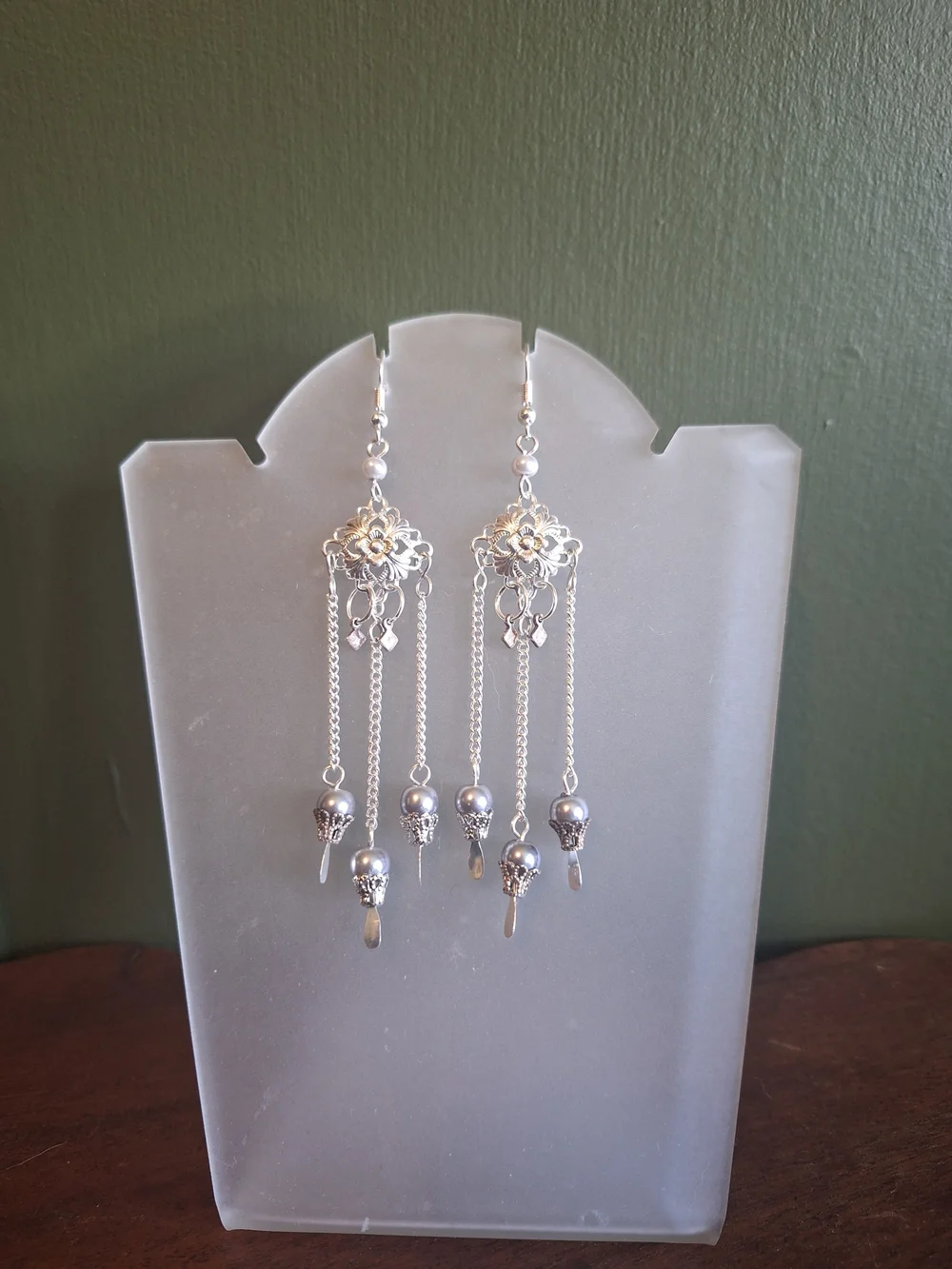 Silver Filigree Drop Earrings with Chain Tassels
